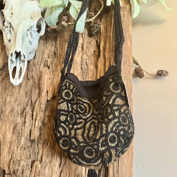Free People Black and Gold Beaded Shoulder Bag - Picture 1 of 8